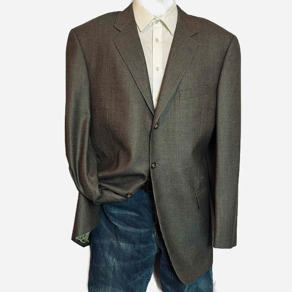 Joseph Abboud 42L Blazer Neutral Tan/charcoal Silk‎ Wool Premium Suit Jacket